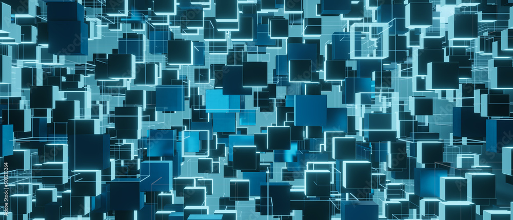 Blue geometric abstract background with squares 3d illustration Blue geometric abstract background with squares 3d illustration