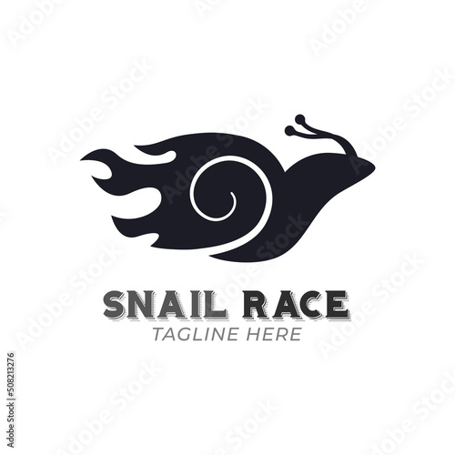 Racer snail logo design, nature animal symbol illustration template, fire