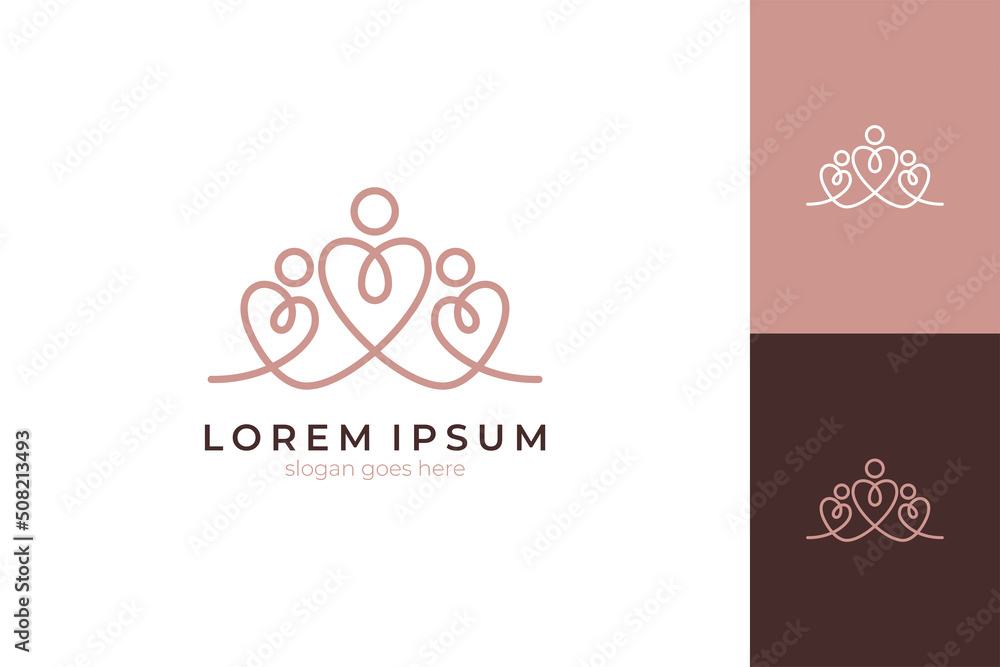 Healthy and happy family abstract logo, heart and people connected concept, linear line design style, available in several previews with different colors and backgrounds Healthy and happy family abstract logo, heart and people connected concept, linear line design style, available in several previews with different colors and backgrounds