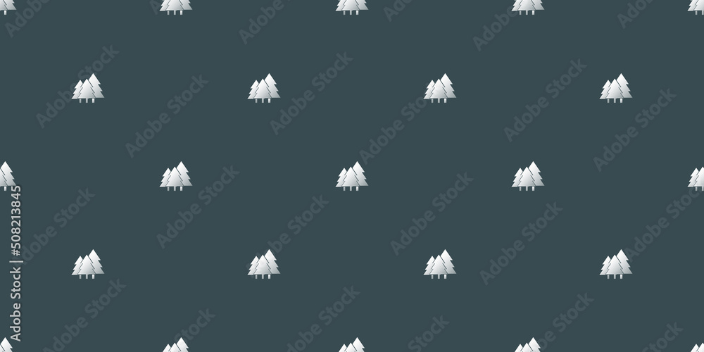 Rows of White Pine Tree Symbols on Grey Background, Seamless Texture for Web, Business and Wrapping Paper - Template in Editable Vector Format