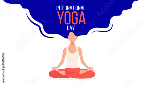 Meditating woman. International yoga day. Vector banner