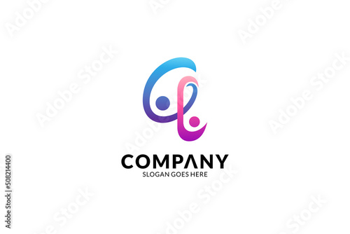 CL letter for care life logo,two people with gradient colors white background, good for healthcare, happy family, human relationship and teamwork