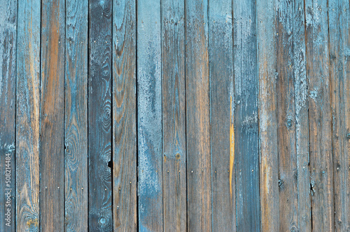 the old wall is a textural texture of wood painted with blue peeling paint