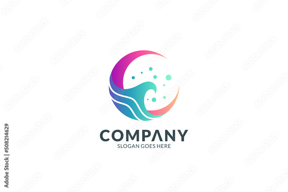 Crescent moon and wave logo design with gradient colors Crescent moon and wave logo design with gradient colors