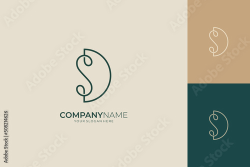 D, S, DS letter monogram logo with continuous line style