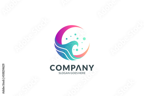 Crescent moon and wave logo design with gradient colors photo