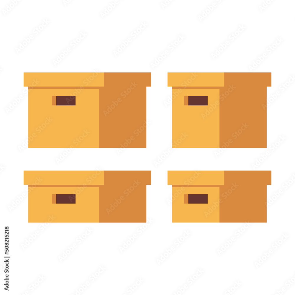 Set of icons of cardboard boxes for storage, office or moving. Vector illustration in a flat cartoon style.