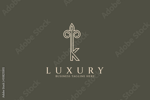 Key letter K luxurious line art logo template