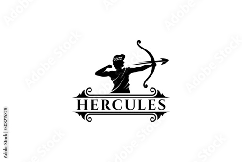 Hercules logo, ancient greek or roman archery man, flat design style, luxury and antique