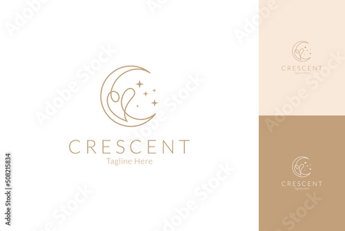 Fotografiet Crescent and heart continuous line logo with sparkling star