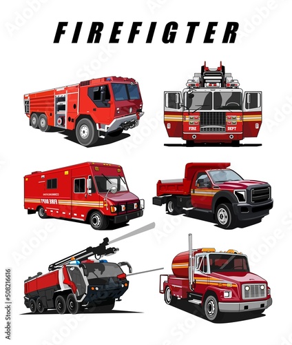 firefighter cars illustration logo design vector	