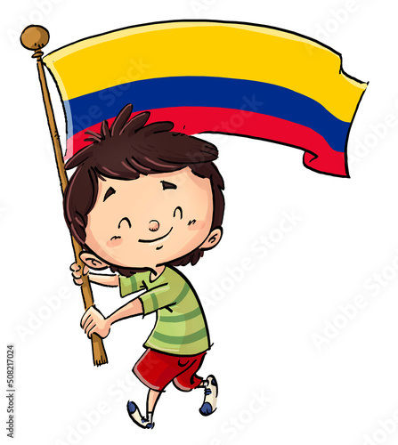 Ilustración de un niño con bandera de Colombia photo