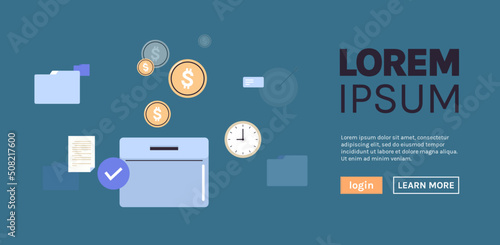 Moneybox and investing fund savings, saving coins, donation concept flat vector illustration.