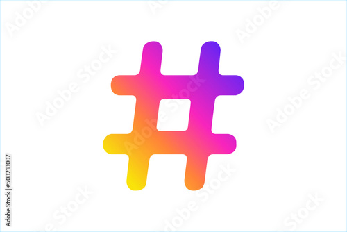 Colorful hashtag icon isolated on white background, social media symbol, gradient hash sign, trending topic graphic, digital marketing concept, modern app logo, network communication icon