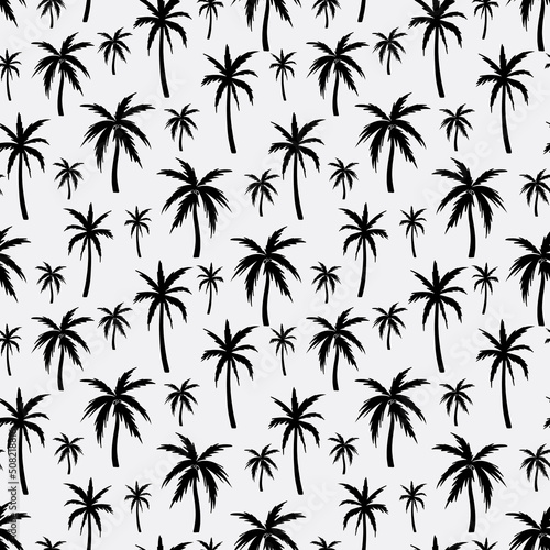 Black white palm trees repeat pattern design illustration © Elinnet