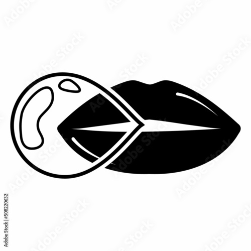 women's lips with gum. stencil icon, doodle. Vector illustration of sexy woman's lips. Smile, kiss