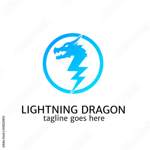 Illustration vector graphic of template logo lightning dragon blue color