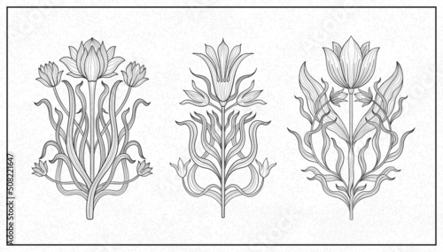Art nouveau style flower plant basic element. 1920-1930 years vintage design. Symbol motif design.