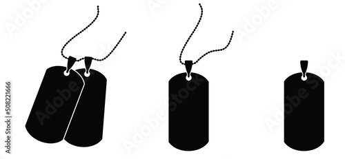 Army soldier military badge name label. Engraved pendant for identification, blood type. Vector cartoon identity labels. Pair of dog tags or identity. dogtags or id tag icon or pictogram.