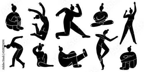 Set of abstract trendy creative girls illustration. Female body black  color. Matisse style. Design for wallpaper, wall decor, print, cardbackground, social media, cover. Vector illustration.