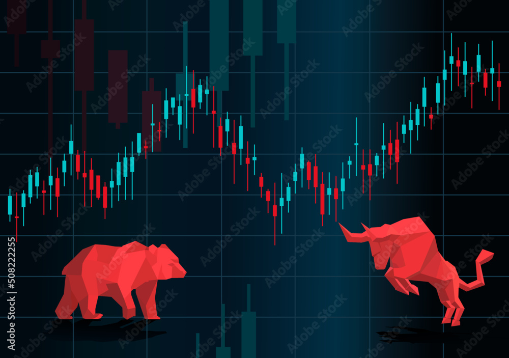 Candlestick chart artwork. Stock market graph. Bull and bear signals ...