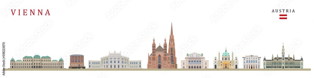 Vienna city landmarks gothic style vector illustration.