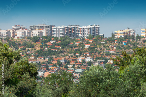 Varsak district of Antalya city, view from the green lungs - urban park. Environment and neighborhood
