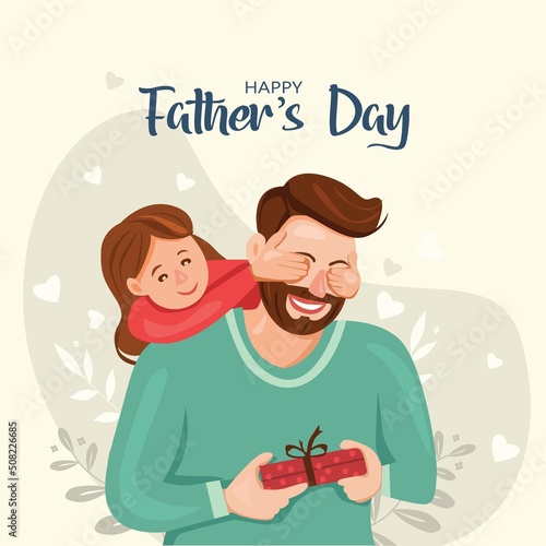 Happy father's day son congratulates dad and gives him a gift box. vector illustration design