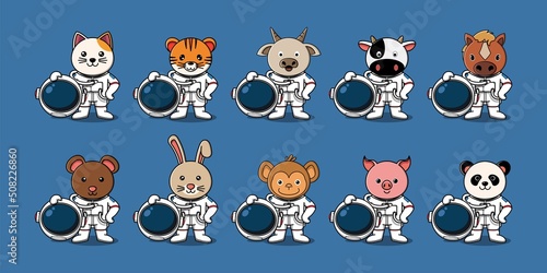 Cute astronaut animal set vector illustration