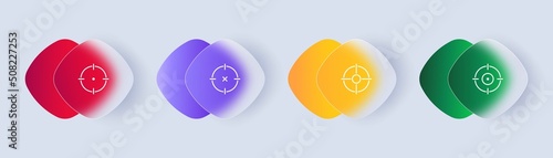 Various sights set icon. Weapons, optics, zoom, tip, war, shooting, target audience, leveling, victim, targeted advertising. Advertising concept. Glassmorphism style. Vector line icon for Advertising