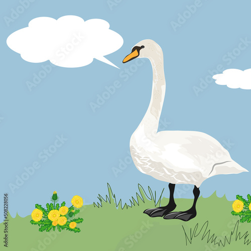 Postcard or invitation for a children s party with a swan and a blank space for an inscription.  Vector graphics