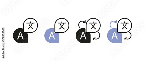 Translator set icon. Interpreter , Translate site into your language, show original, select language, polyglot. Versionist concept. Vector line icon for Business and Advertising