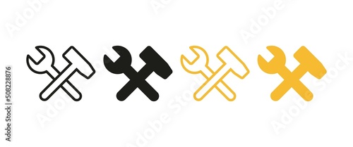 Setting set icon. Wrench, hammer, tools, repair, construction, work, worker, setup. Configuration concept. Vector line icon for Business and Advertising