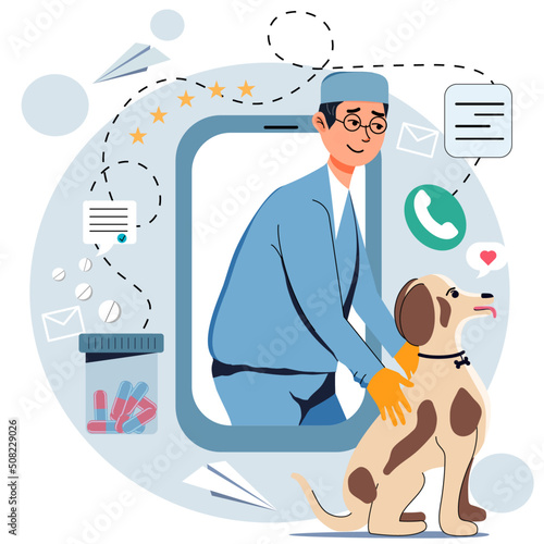 Veterinarian online. Treatment at home. Vector stock illustration. Flat style. isolated. Animal