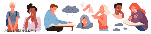 Fotografia Sad people cry set vector illustration