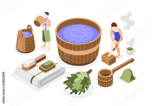 Bathhouse And Spa Relaxing Isometric Composition