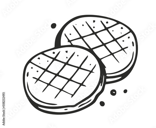 Barbecue grill cutlet hand-drawn. Restaurants cooking doodle. Vector illustration