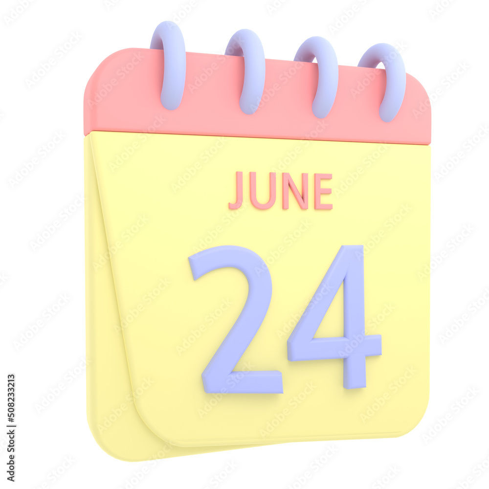 24th June 3D calendar icon. Web style. High resolution image. White background 24th June 3D calendar icon. Web style. High resolution image. White background