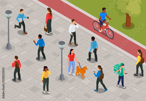 Walking People Isometric Background