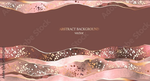 Beige, brown, pink watercolor fluid painting vector background design. Dusty pastel, neutral and golden marble. Alcohol ink imitation. Shiny glamour style