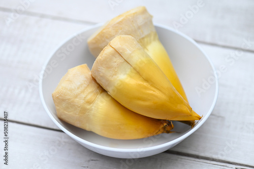Bilde på lerret bamboo shoot cooking on bowl , fresh bamboo shoots food in thailand on table bac