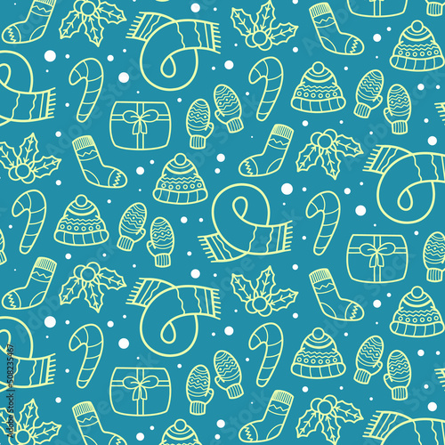 Outline Christmas Doodle Pattern Background
