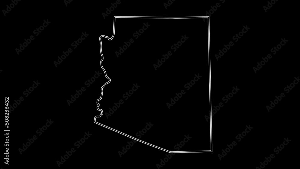 2D Map of state Arizona, Arizona map white outline, Animated close up ...
