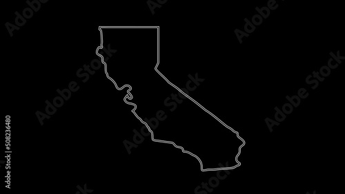 2D Map of state California, California map white outline, Animated close up map of California USA