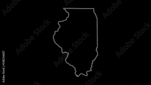 2D Map of state Illinois, Illinois map white outline, Animated close up map of Illinois USA