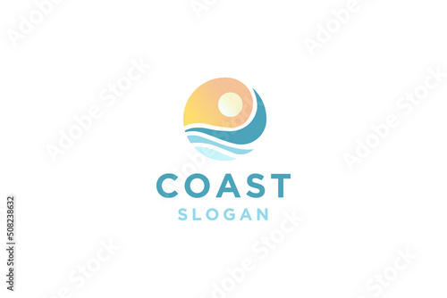 wave logo template for beach coast holiday vector illustration.