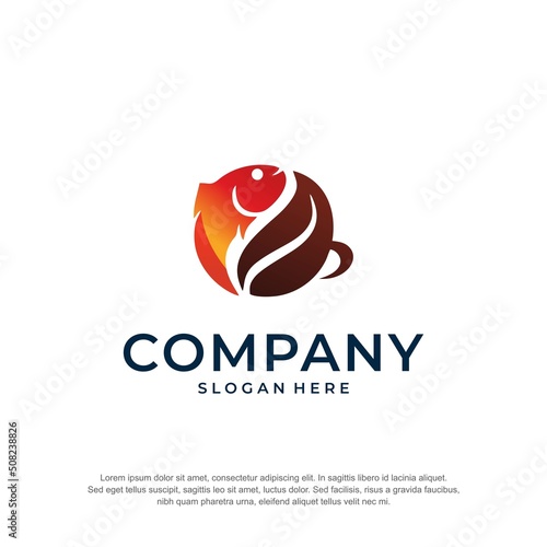 coffe and fish logo premium vector