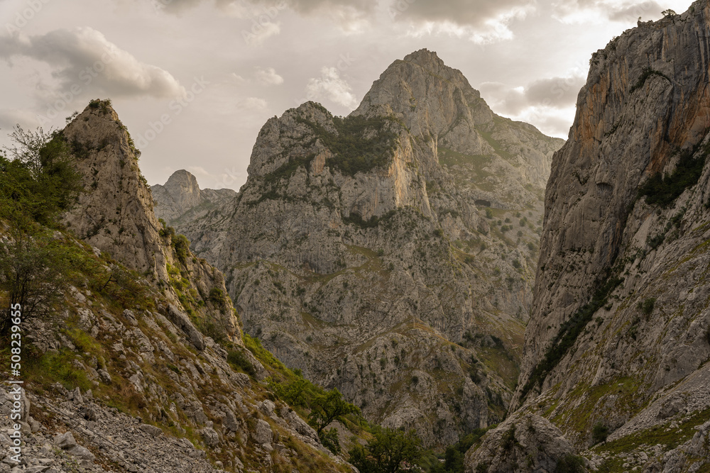 mountains of the Cares route in Asturias, at sunrise