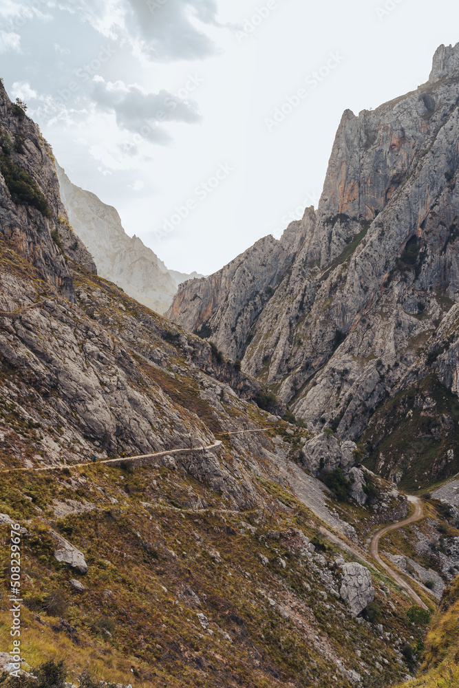 mountain trail of the Cares route in Asturias, Spain mountain trail of the Cares route in Asturias, Spain