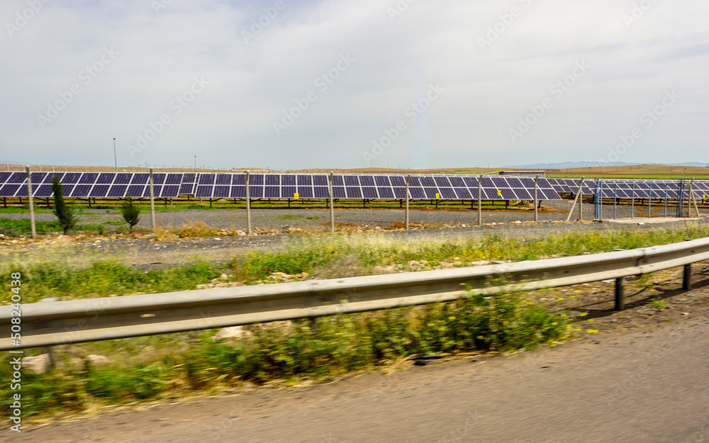 Solar power plant by the highway at Turkey